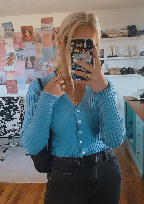 French Icon Ribbed Top// Ocean